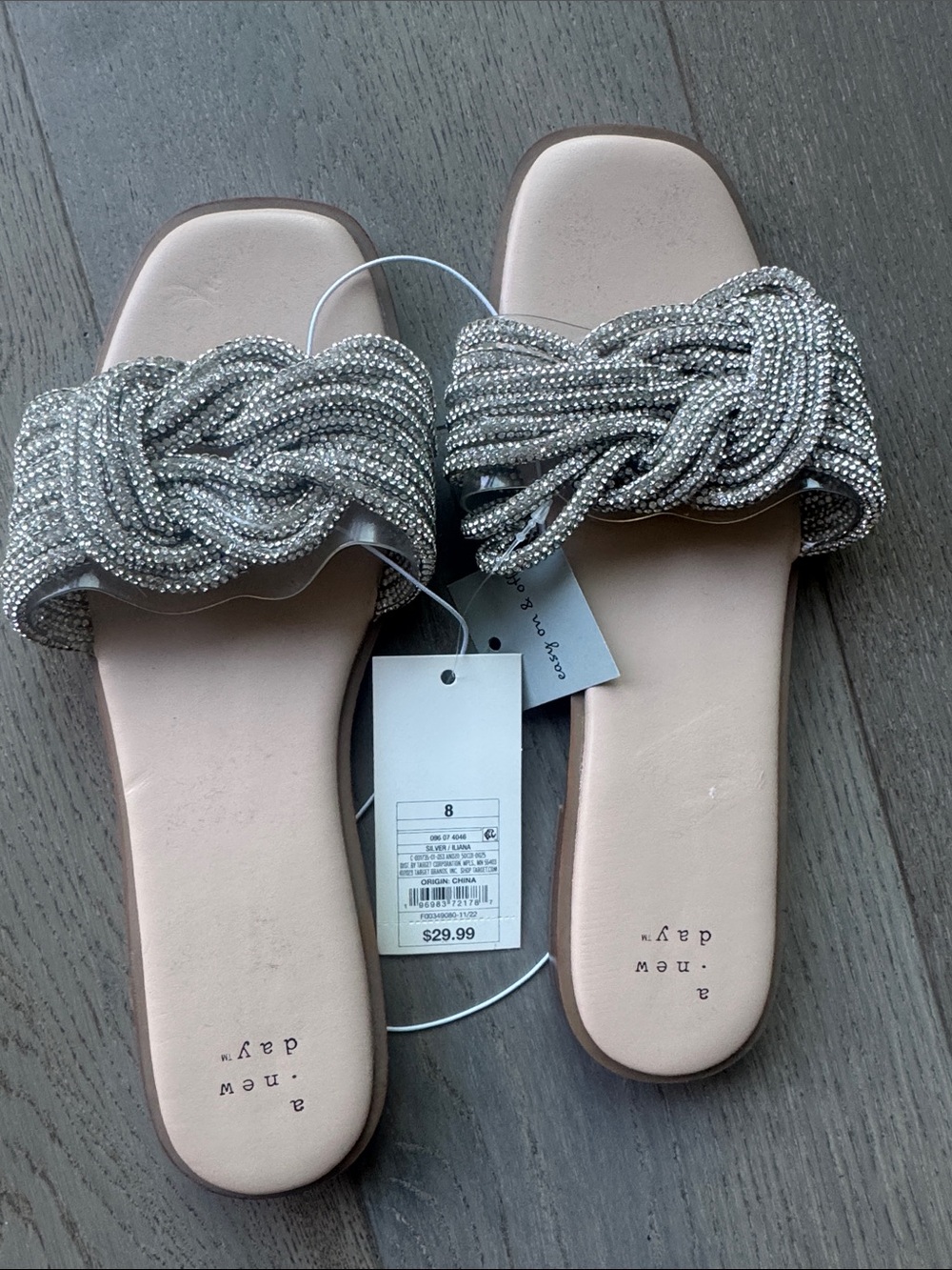 a new day Silver Braided Crystal Slide Sandals